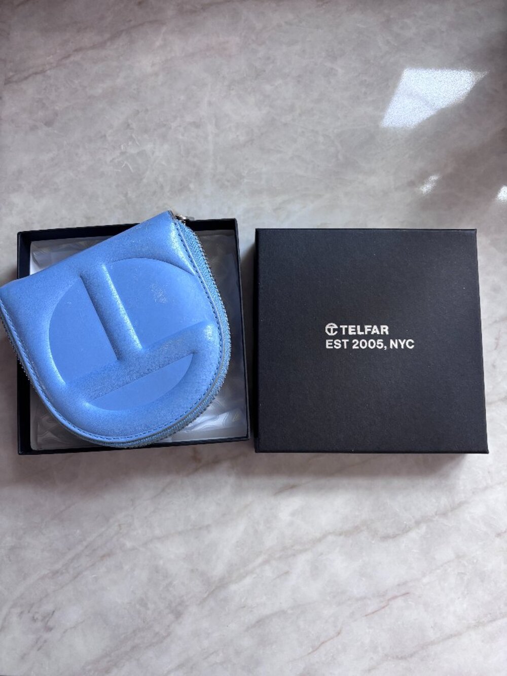 Telfar Cerulean Zip Wallet — Iconic T Logo